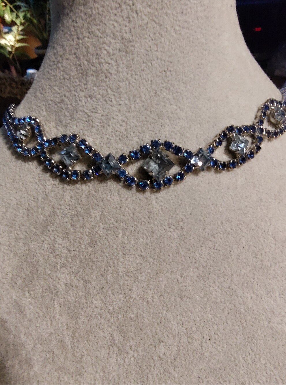 Vintage Blue Crystal Marquise-Link Choker Necklace